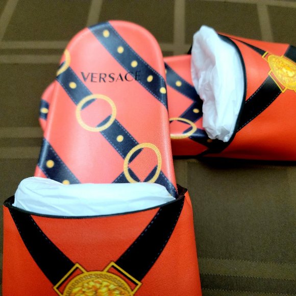 Authentic Versace Red Bondage Flip-Flops Slides - Picture 8 of 11